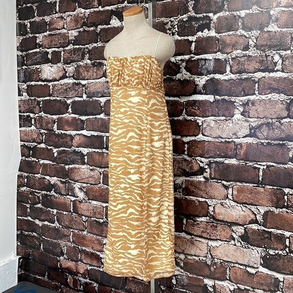 Camila Coelho Bailee Midi Dress Revolve Straps Slit Tan Size Large L - Picture 6 of 17
